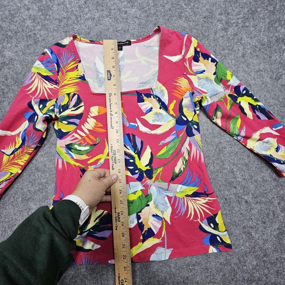 Boston Proper Shirt Womens Med Floral Tropical Stretch 3/4 Sleeve Pullover Top - Picture 8 of 9
